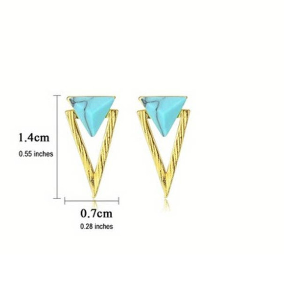 14 Karat Gold Plated Turquoise 925 Sterling Silver Diamond Shape Stud Earrings - Picture 2 of 5